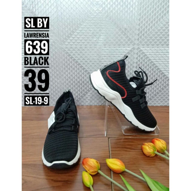 FILLYS - Sepatu SL By Lawrensia Rajut Slip On - Sepatu Sekolah Hitam List Putih