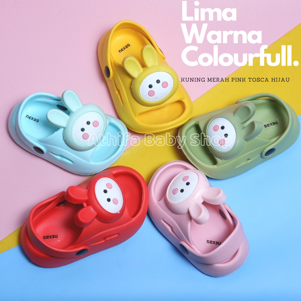 Sepatu Sandal Anak Perempuan Bayi Balita Usia 6 7 8 9 10 11 Bulan 1 2 3 Tahun Size 18 19 20 21 22 23 Sendal Gunung Karet Cewek Spatu Sandal Prewalker Karet Phylon Ringan -Nexas Bunny-