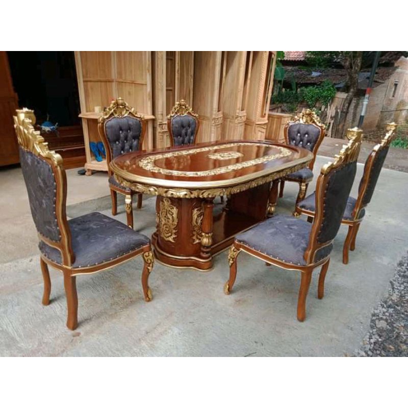 Set meja makan ganesha kayu jati / set meja makan jati ukir Jepara