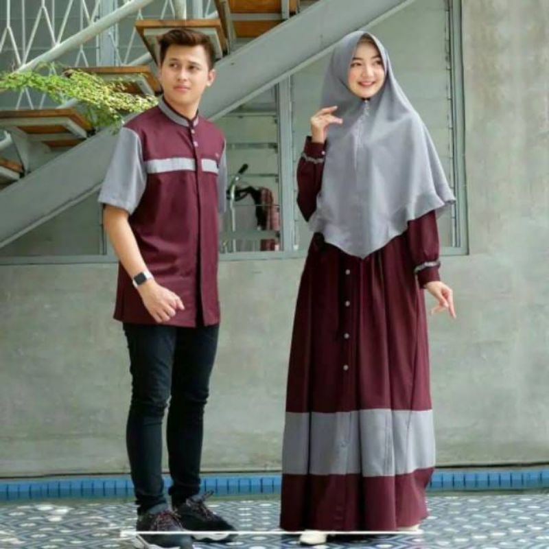 Set Baju Coulpe Pria Wanita Gamis Kemeja Koko Suami Istri Pasangan Free Hijab