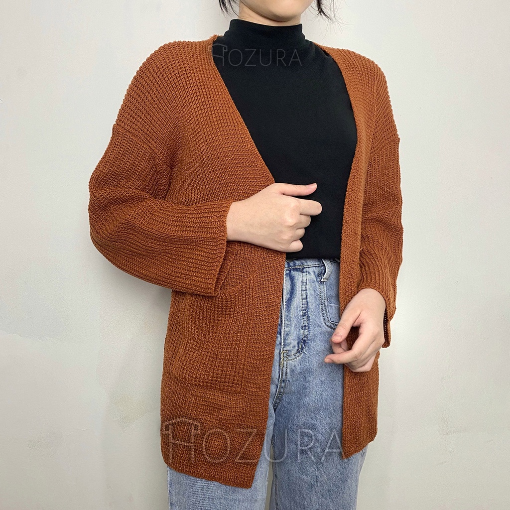 HOZURA - Cardigan Wanita Lexa Bahan Rajut Premium - Cardi Lavella Premium Kardingan Rajut Saku Polos