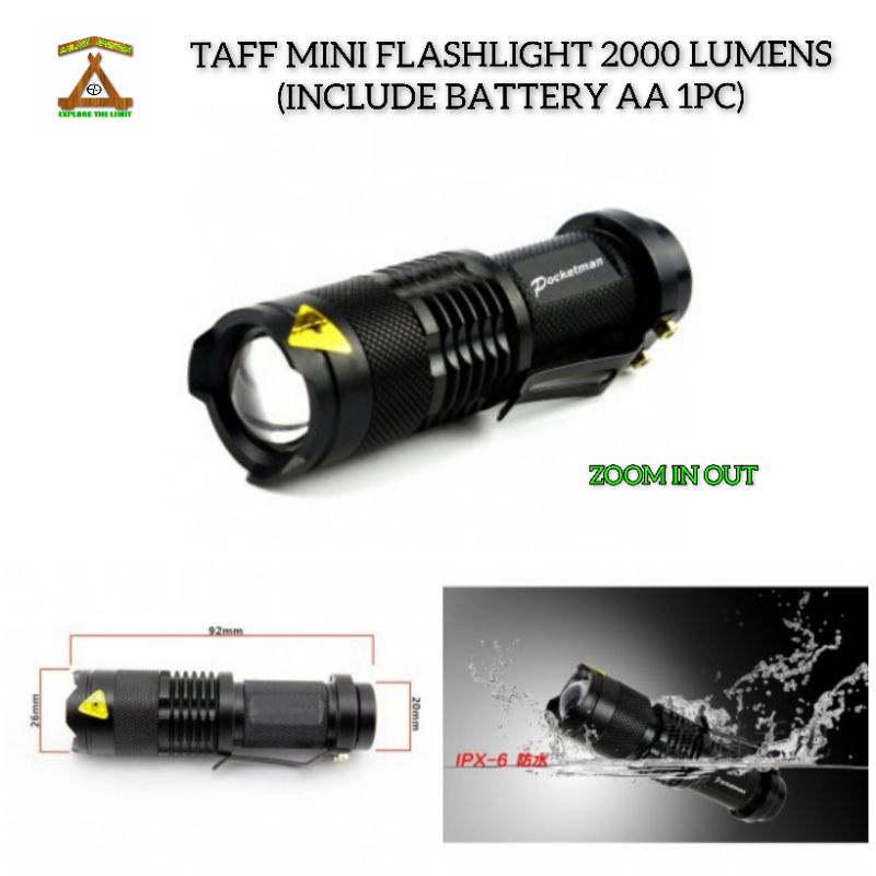 Senter Mini TaffLed Mini Flashlight Cree XML Q5 - Baterry AA 1pc