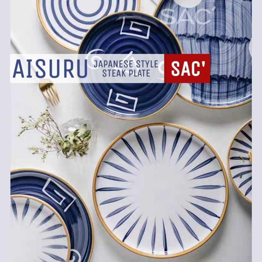 AISURU Japanese Style Steak Plate Mangkok Piring Makan Ala Jepang - MOTIF A, LARGE 25CM
