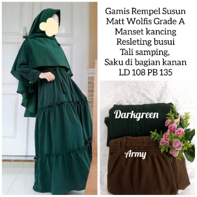Gamis rempel susun wolfis woolpeach premium busui renda