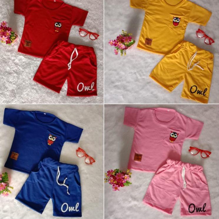 72 Size 1-5 th Owl Set Jogger Setelan anak laki-laki perempuan piyama playset retro set pendek ✌↑ 72