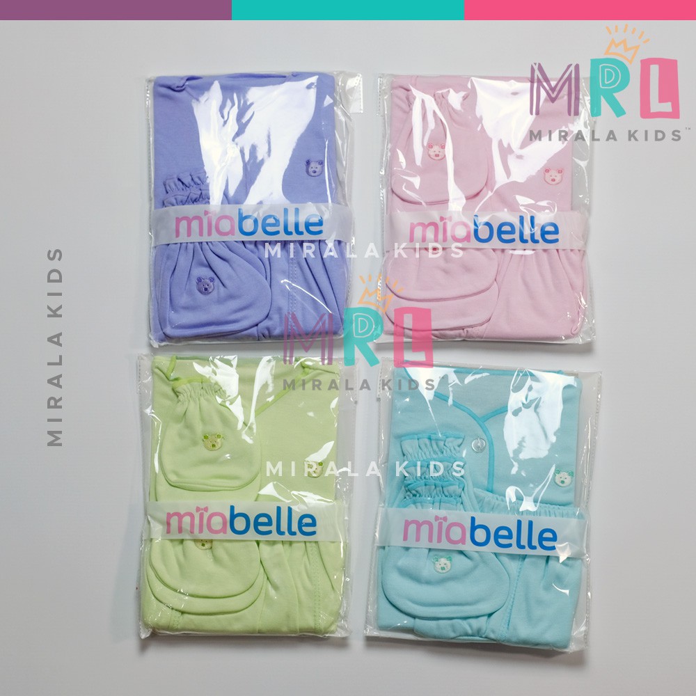 Miabelle Newborn Set 3in1 Warna Polos Pendek (Baju + Celana Pop + STK)