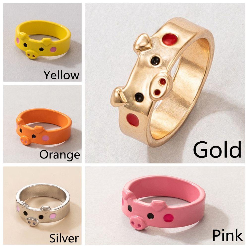 Lily Pig Cincin Wanita Pria Fashion Retro Unisex Vintage Kreatif Hewan