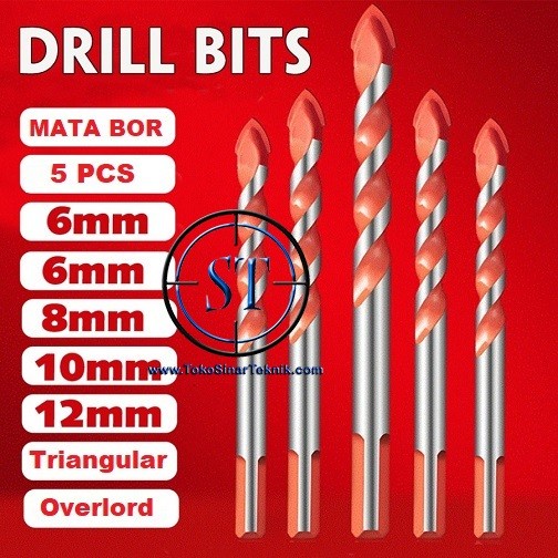 Mata Bor Tungsten Isi 5 Segitiga Triangular 6-12mm Keramik Granit Kaca Dinding Beton Barmer Besi Alumunium Tile Diamond Drill Bits