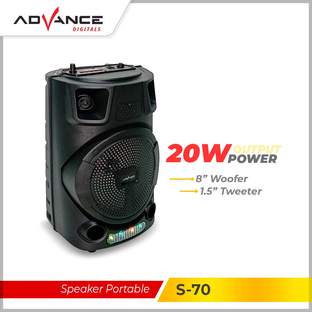 【READY STOCK】 Advance 8inch Speaker Aktif Portable karaoke Bluetooth Extra Bass Gratis 1 Microphone Led S-70