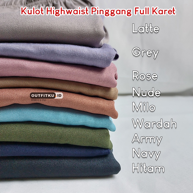 Kulot Highwaist Jumbo Wanita Pinggang Full Karet - Loose Pants Jumbo - Celana Kulot Big Size