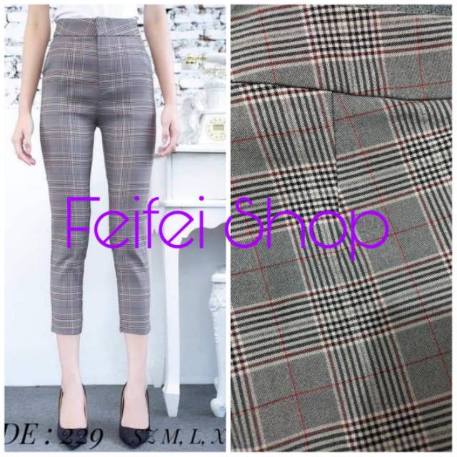 Ready Chokdee HW pants 7/8 best seller motif kotak celana wanita fashion murah import bkk bangkok
