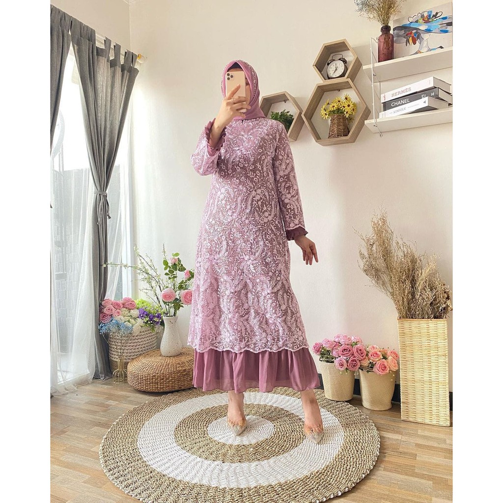 PROMO LONG GAMIS TULLE SPIDER KERUT TANGAN REMPEL