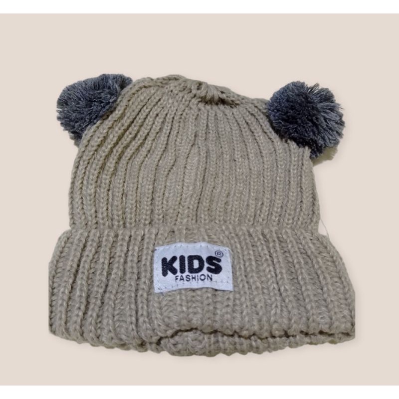 Topi Pompom Bayi Topi Anak Rajut Lembut Topi Koala Topi Bayi lucu-Cream