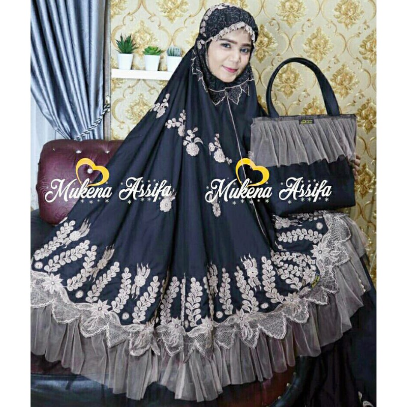 Mukena mewah hitam mukena tille bordir bukittinggi padang