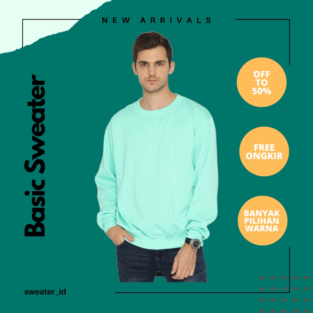 SWEATER_ID Basic Sweater Crewneck Hijau Tosca Polos Unisex