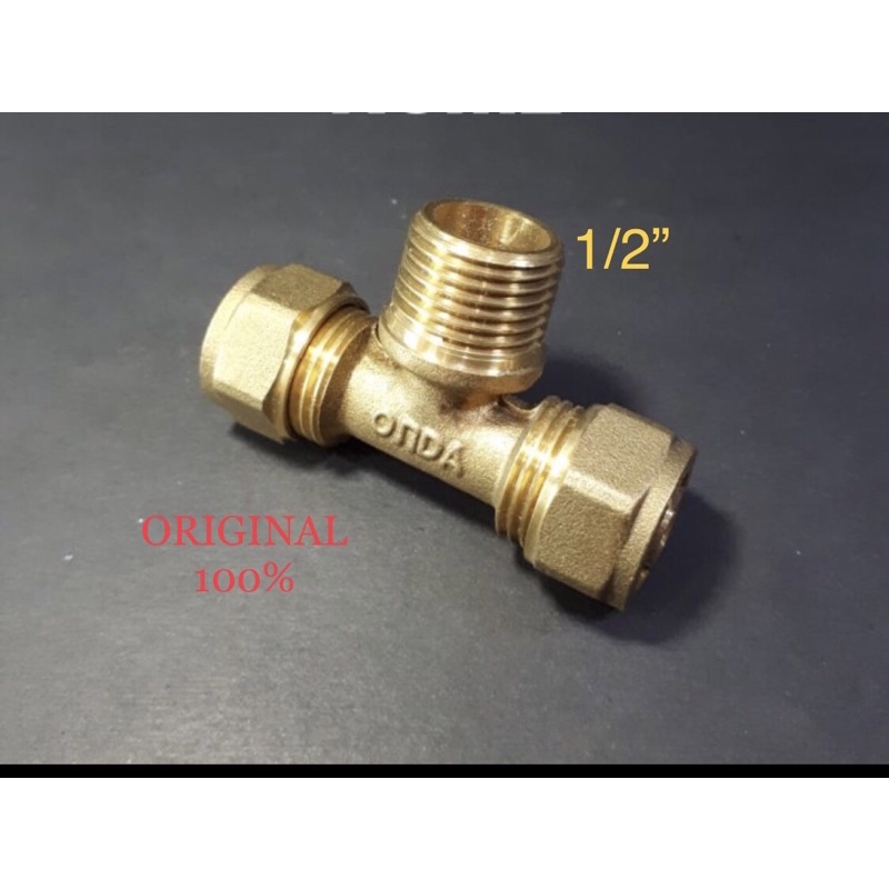 ONDA T Drat Male Kuningan 1/2” Tee Drat Male Hot Water Pex Drat Luar 1/2”