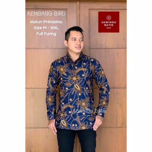 Batik Pria Kembang Biru Batik Solo Halus Asli Katun Primisima Full Furing