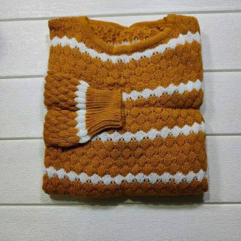 Atasan wanita Baju Rajut ZIGGY TRIBAL - Sweater Stripe ZIGGY SALUR TEBAL-BATA / CORAL