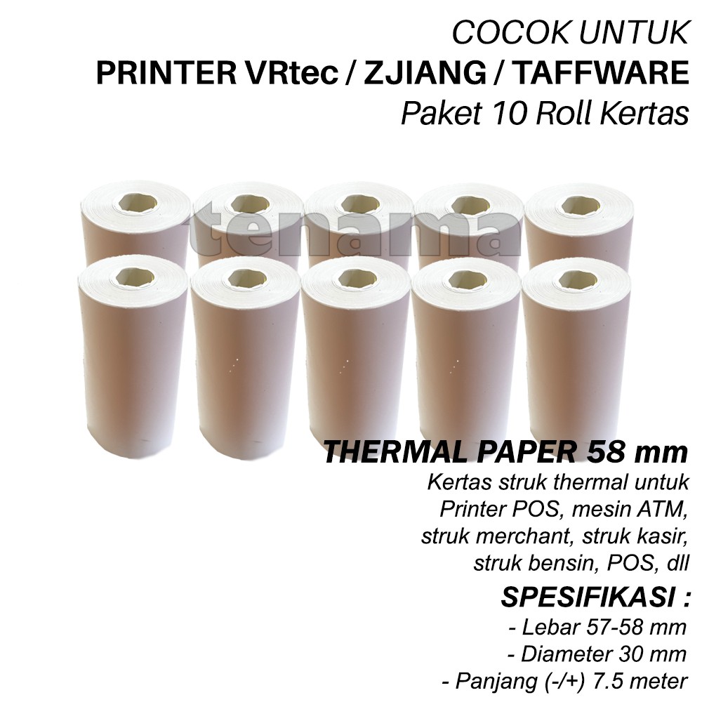 Kertas 10 Roll Thermal Paper 58 x 30 mm untuk Printer Zjiang Kasir