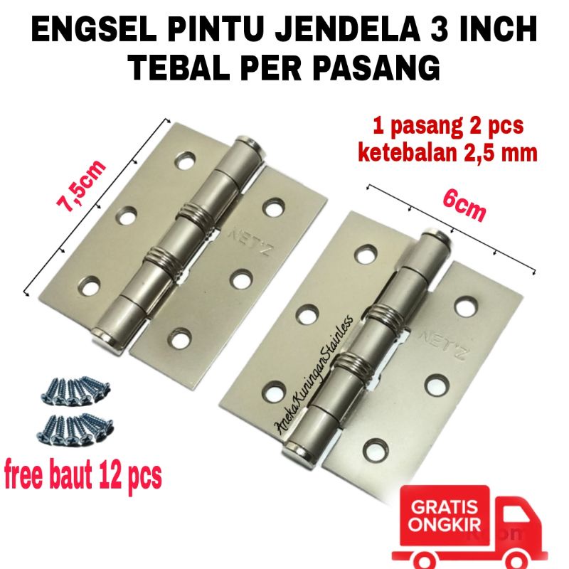 Engsel Jendela dan Pintu TERMURAH 3 inch ANTI KARAT AWET Tahan lama