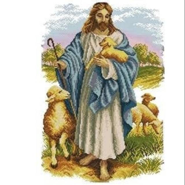 DIY Paket kristik Yesus gembala domba pola kain cross stitch kit 14ct embroidery kerajinan tangan su