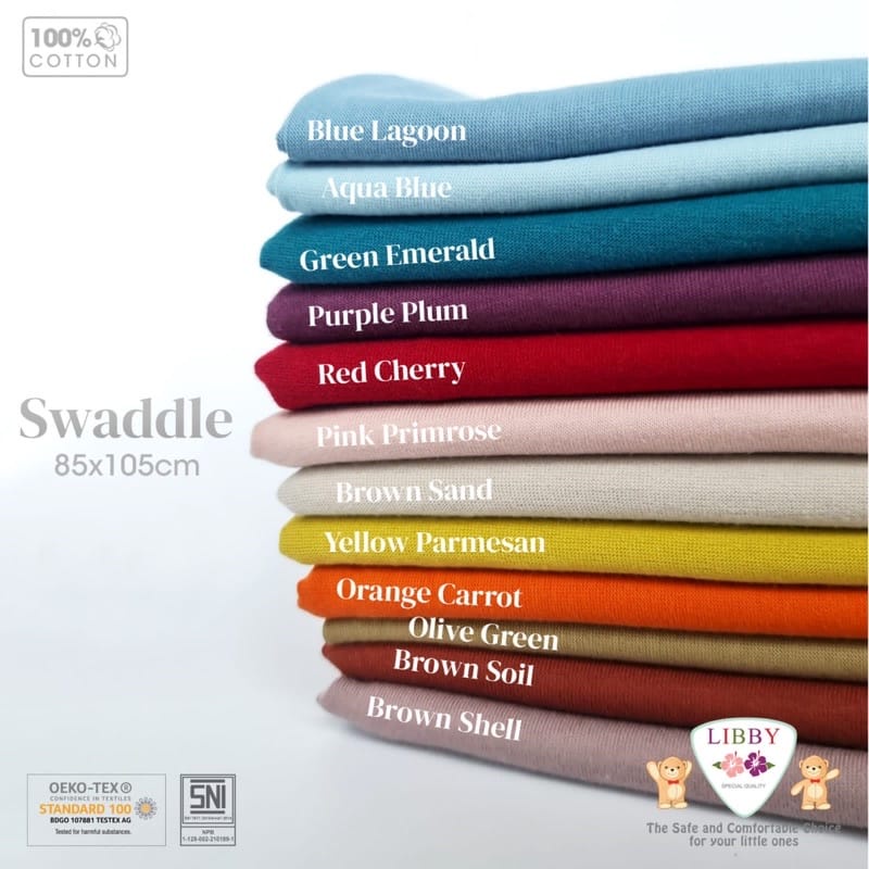 Libby Swaddle/Bedong Cotton Earth Colour ukuran 85x105 (Bedong Kain Super Warna Random)