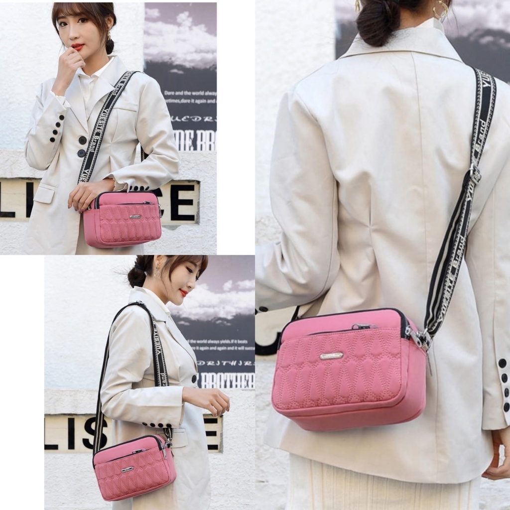 TAS SELEMPANG WANITA 3 RESLETING ANTI AIR PINK YANOWA TA564P3 IMPORT FASHION KOREA SLING BAG CEWEK KEKINIAN PREMIUM BRANDED BATAM REMAJA SIMPLE