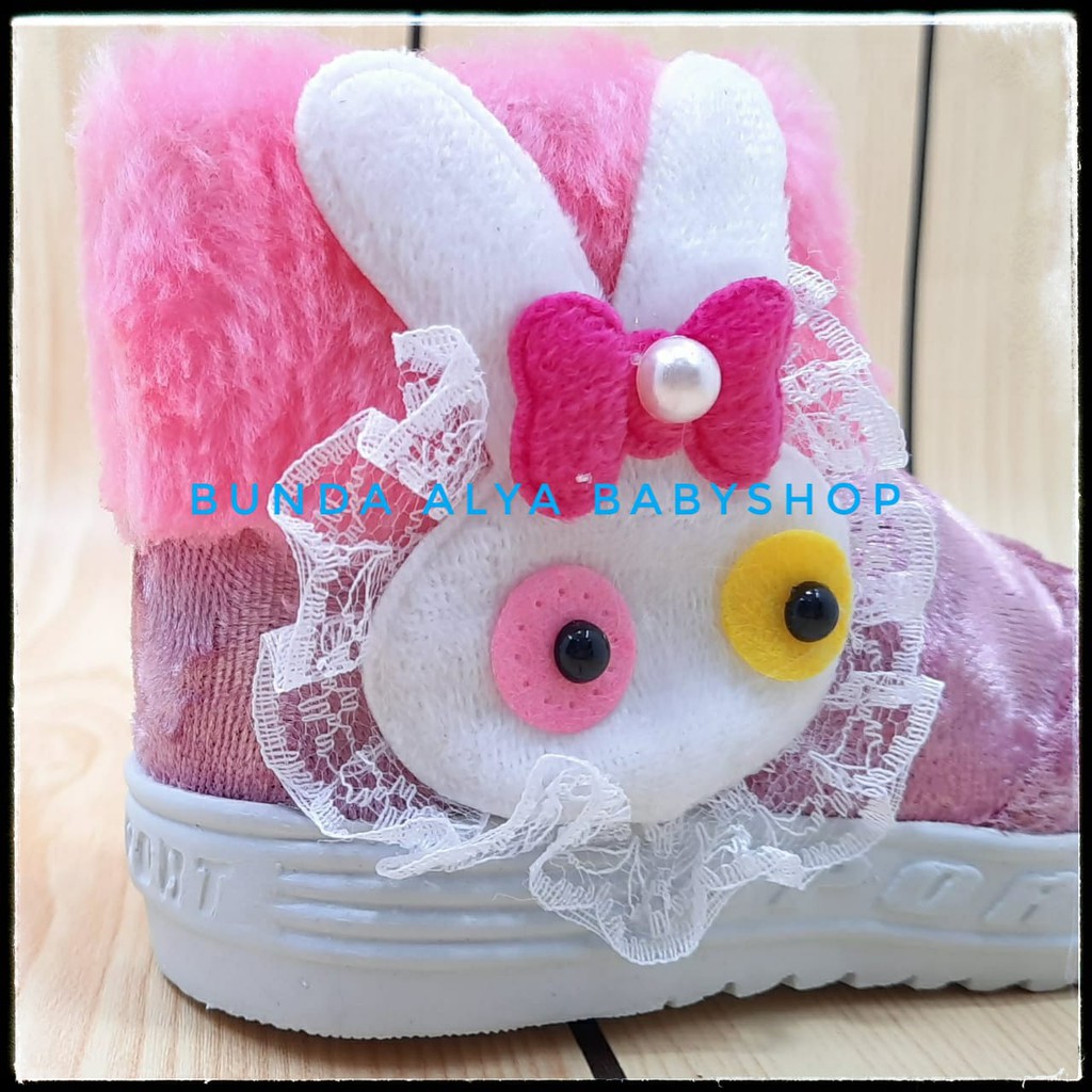 Sepatu Anak Perempuan 1 2 Tahun PINK Sepatu Anak Cewek Boots 1-2 Tahun Bulu Size 22 - 24 Alas Karet Anti Licin