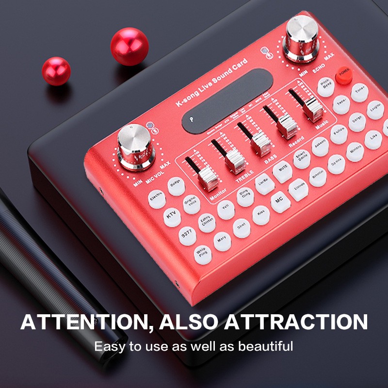 SMARTCOM ~ Sound Card Bluetooth Audio Mixer Soundcard Broadcast Mic K-Song F-007