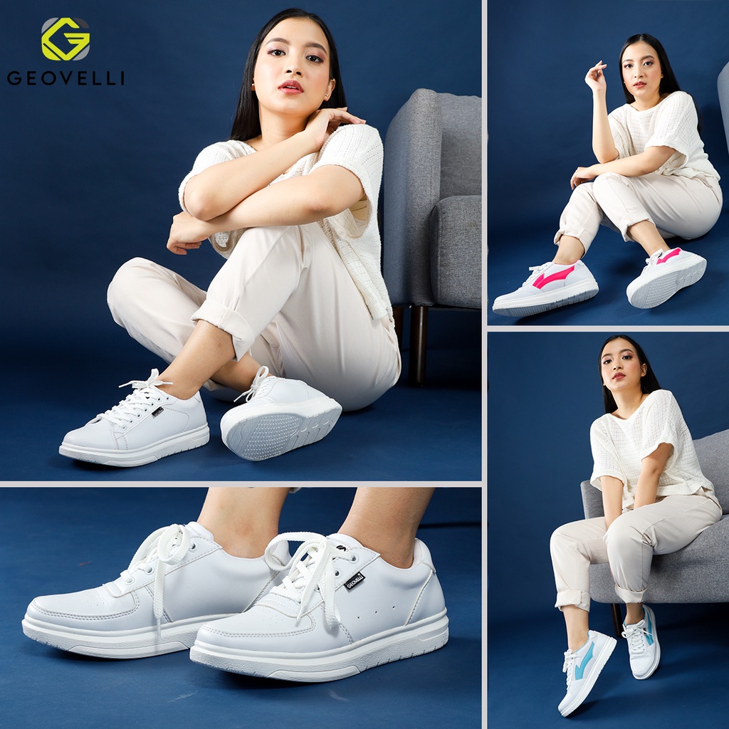 GEOVELLI - Sepatu Sneakers Wanita Model Korea Casual Sport Shoes FULL WHITE - Pink - Biru