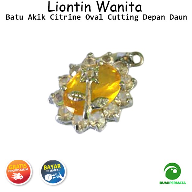 Liontin Batu Akik Kecubung Kuning Citrine Oval Cutting Ada Daun