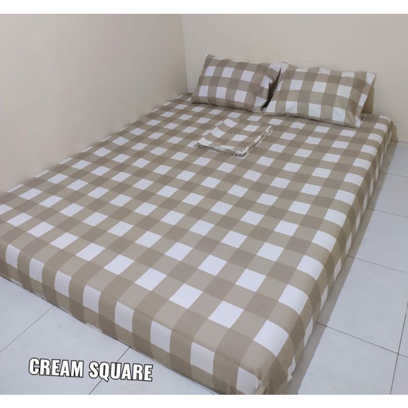 SPREI AESTHETIC MOTIF KOTAK KHAKI SEPRAI KOTAK ALA KOREA FREE SARBAN SARGUL