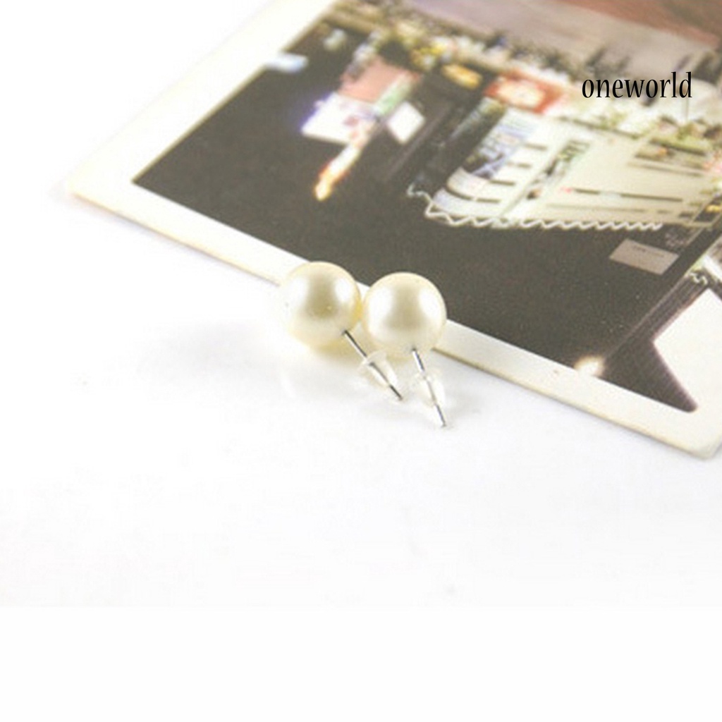 OW@ Earrings Simple Easy Matching Women Round Faux Pearl Ear Studs for Wedding