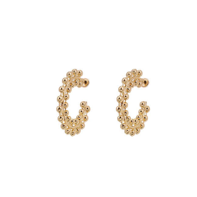 LRC Anting Tusuk Fashion Golden Alloy Round Bead Earrings P73644