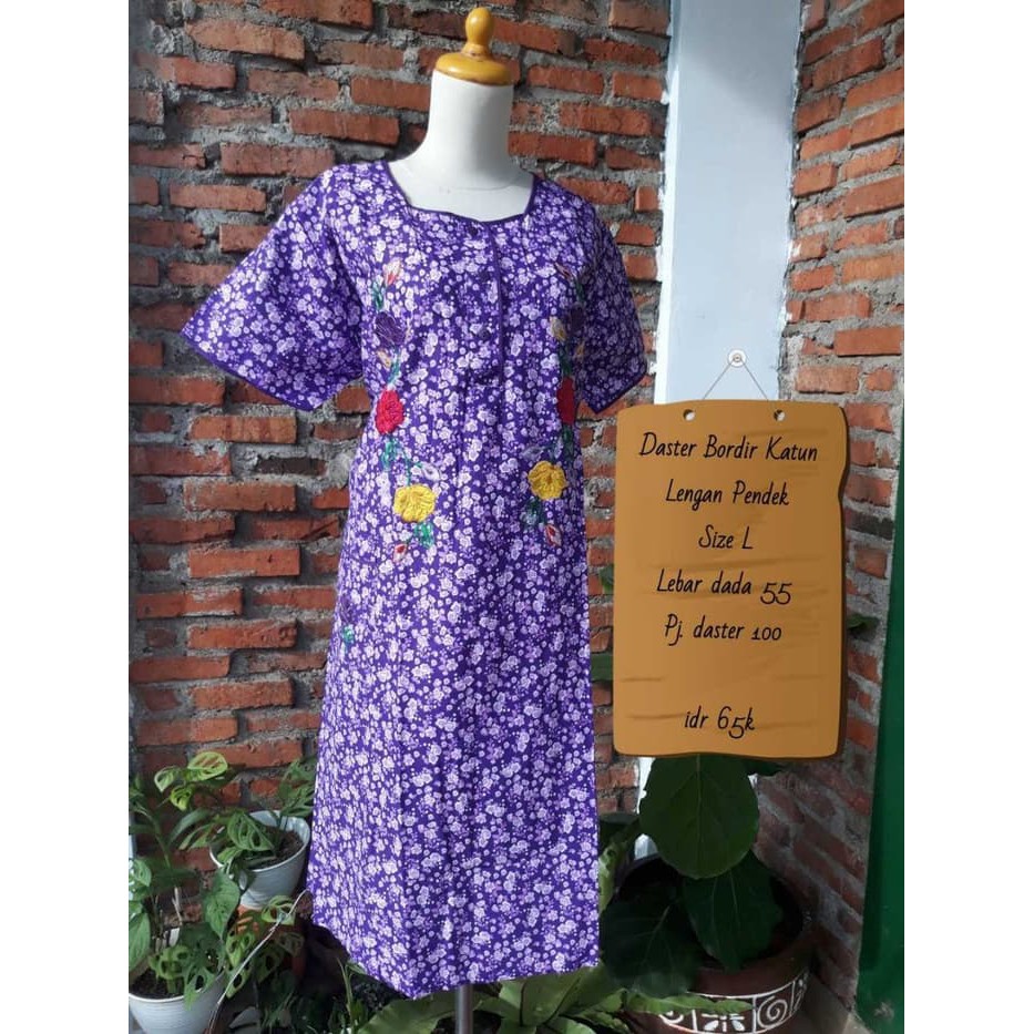 Daster Pendek Bordir Kain Katun Ukuran XL berkualitas baik dan murah