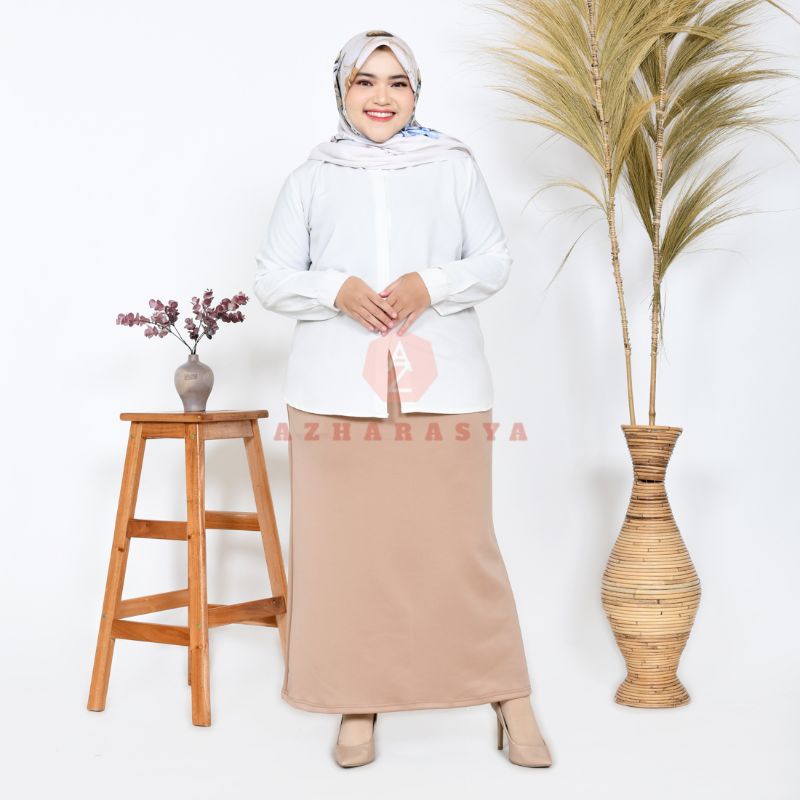 Rok Kerja Kantor A-line Wanita Muslimah Panjang Bahan Scuba Premium Jumbo (muat BB 45kg-95kg)