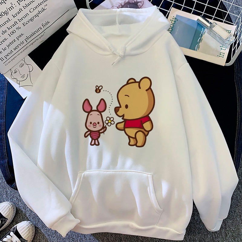 Kawaii Bear Winnie The Pooh Disney Kartun Hoodies Wanita Harajuku Lucu Anime Y2K Grafis Streetwear Kaus 90S Hoody Unisex