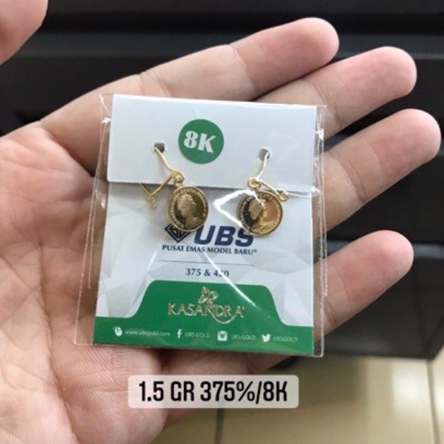Anting emas asli variasi koin kadar 375 8karat