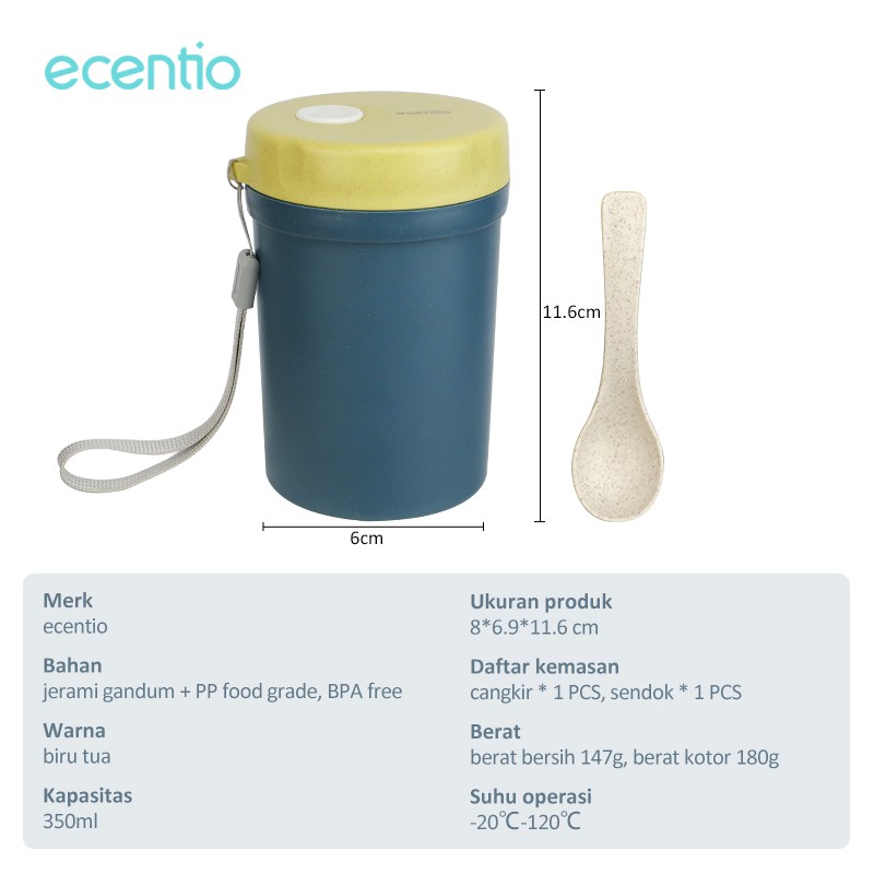 ecentio &amp; FOODI 350ml BPA Free Cangkir Dengan Sendok Anti Tumpah Portable Tempat Sup