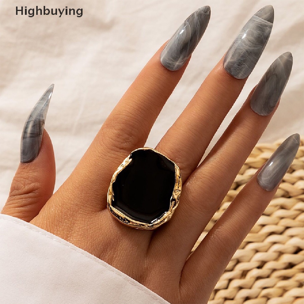 Hbid Cincin Batu Hitam Gaya Gothic Bohemian Untuk Pria / Wanita Charms