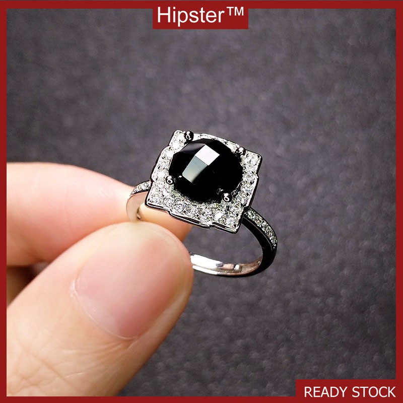 Popular European and American Goths Style Creative Inlaid Square Black Agate Ring