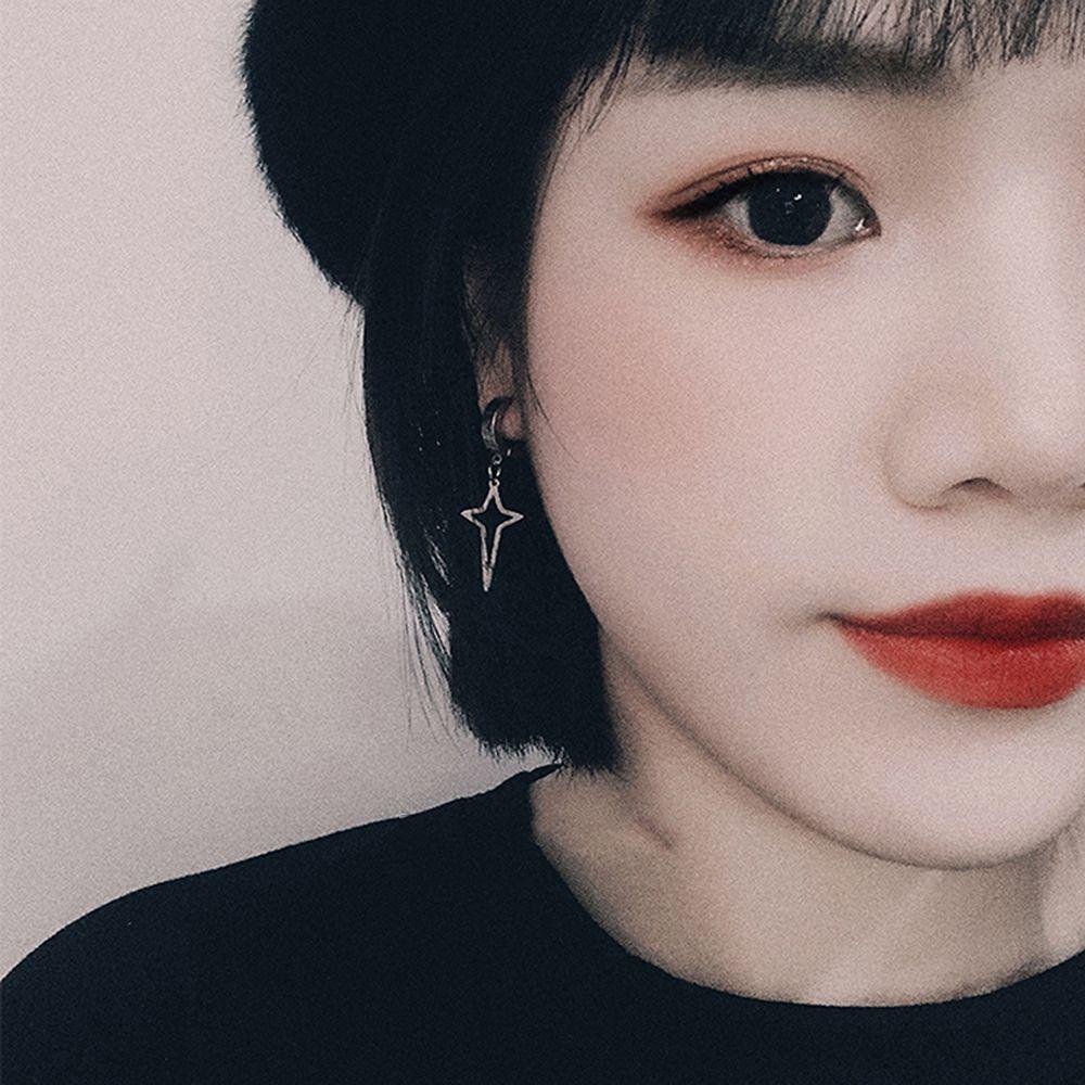 REBUY Rebuy Cross Clip Earring Keren Geometris Drop Earring Segitiga Pria Tindik Palsu Anting Tanpa Tindik