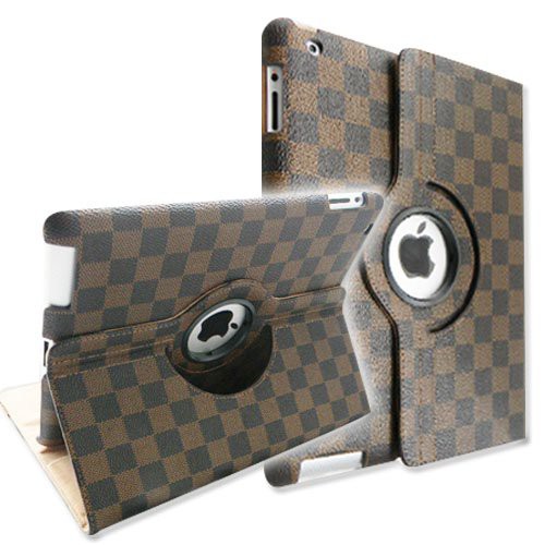 BY-2716 Ipad 2 3 4 Rotary Lv Damier Style Premium Leather Case Murah