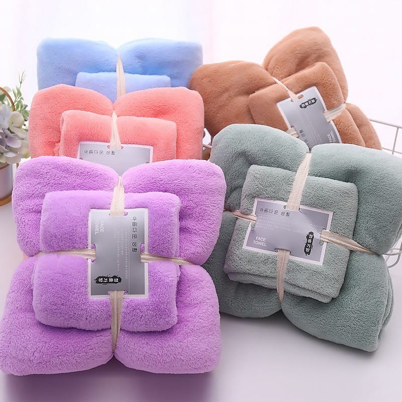 Handuk mandi dewasa pria wanita ukuran 70x140 cm microfiber bulu handuk polos handuk import jumbo