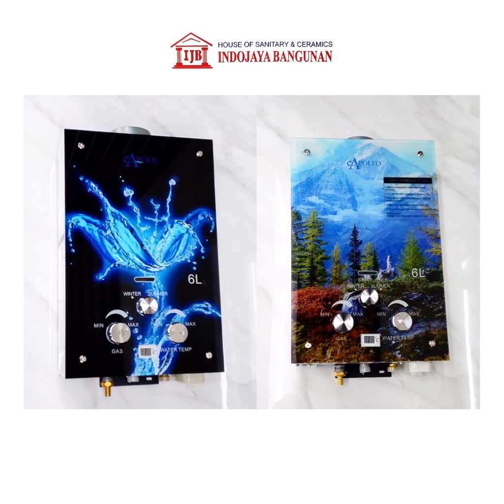 Water Heater Kaca Gas Pemanas Air Kamar Mandi LED 6 Liter