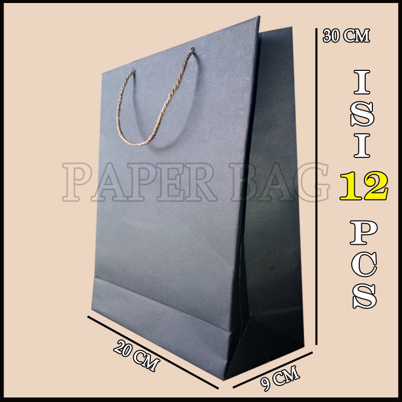 

ISI 12 PCS 30X20X9 PAPERBAG SEDANG HITAM DOFF POLOS