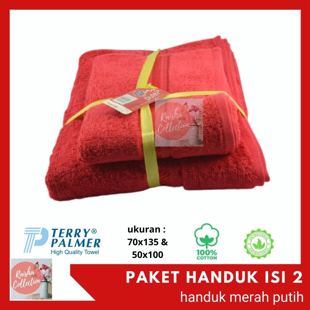 HANDUK MANDI PAKET ISI DUA HANDUK MERAH PUTIH JUMBO DAN TANGGUNG