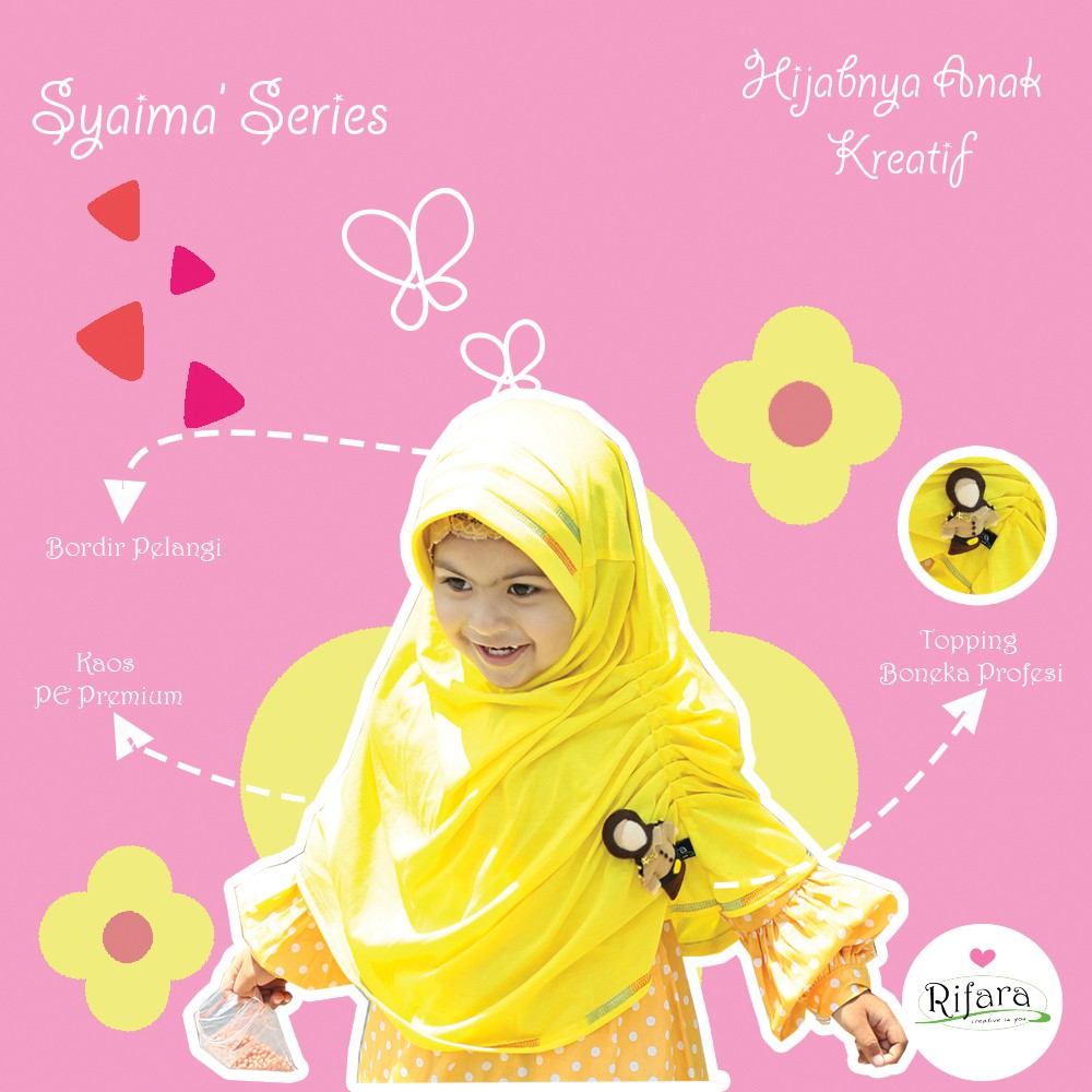 Jilbab Anak RIFARA SYAIMA ( Size XS, S dan M ), Jilbab Toping, Jilbab Unik