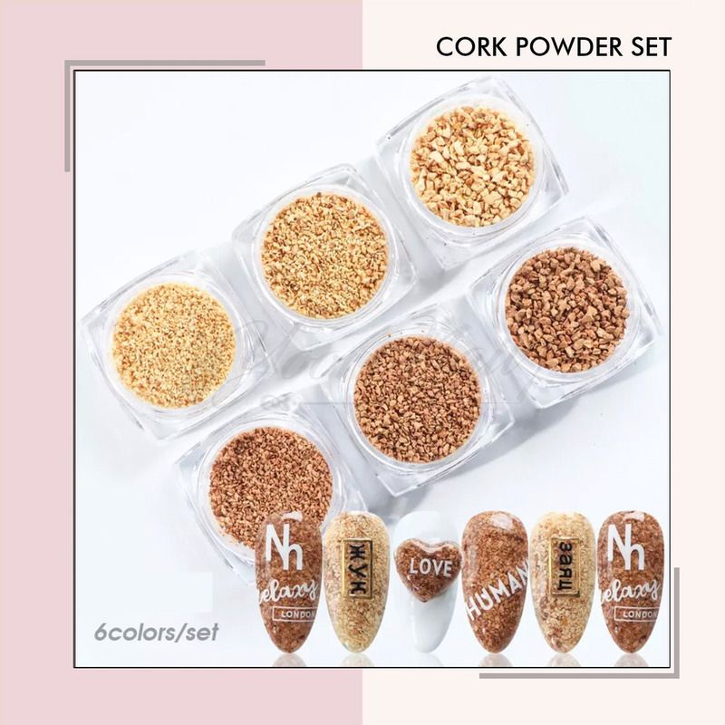 Nail cork powder set serpihan kayu nail art wooden decorative