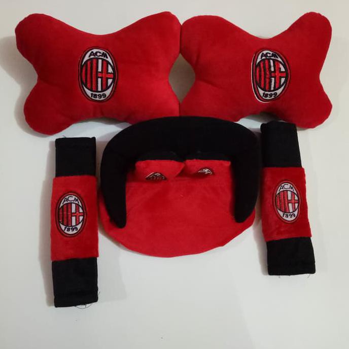 BERKUALITAS Car Set Bantal Mobil Ac Milan  3 in 1 / Aksesoris Mobil AC MILAN -OTOGEAR